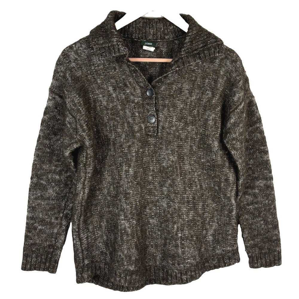 J Crew Women Shawl-collar Button‎ Wool Angora Sweater Sz S Brown Button Chunky